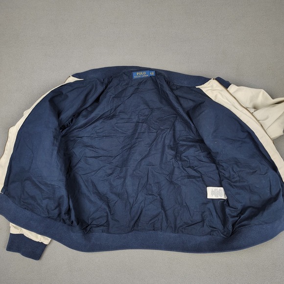 Polo Ralph Lauren Bomber Jacket Youth XL Big Tan Crest Logo Full Zip Military - Picture 9 of 13